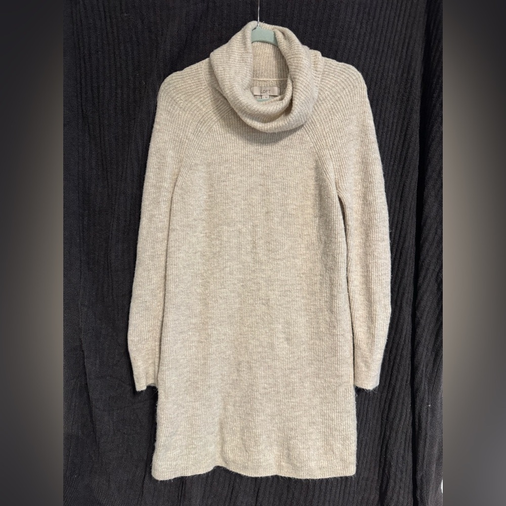 LOFT Cream Cowl Neck Sweater Dress